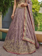 Mauve Tissue Lahenga with Sequince Embroidery