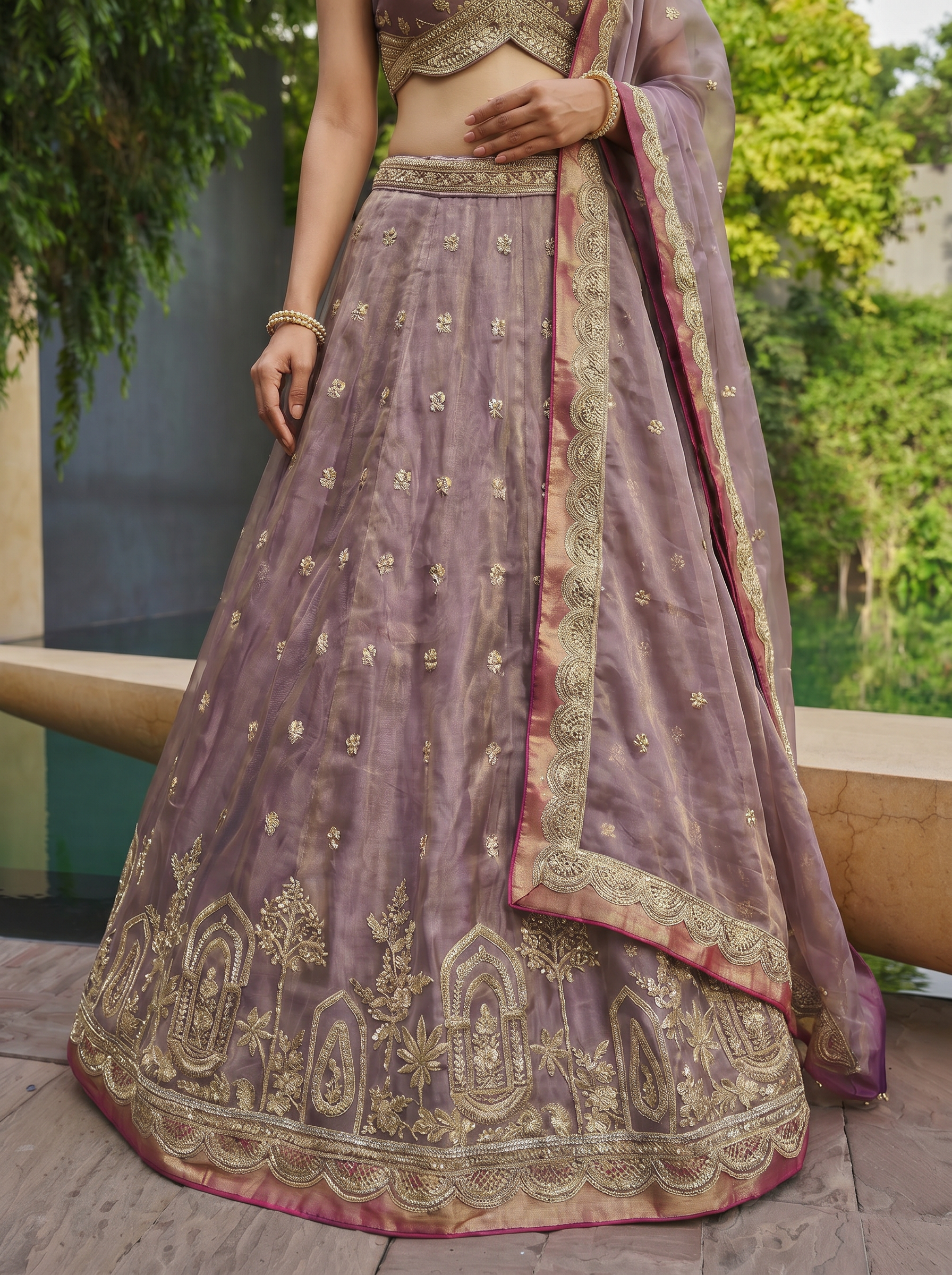 Mauve Tissue Lahenga with Sequince Embroidery