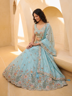 Light Blue Organza Lahenga with Zarkan & Sequince Embroidery