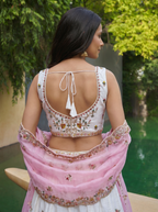 Cream & Pink Organza Lahenga with Zarkan & Sequince Embroidery