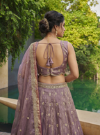 Mauve Tissue Lahenga with Sequince Embroidery