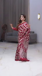 Elegant Red Printed Saree with Intricate Ethnic Motifs